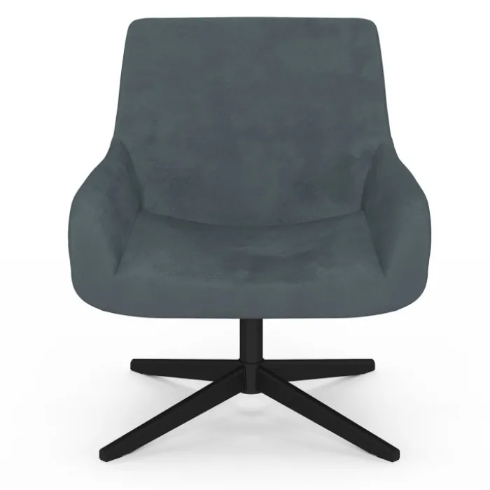 Fauteuil pivotant gris en velours et pieds noirs