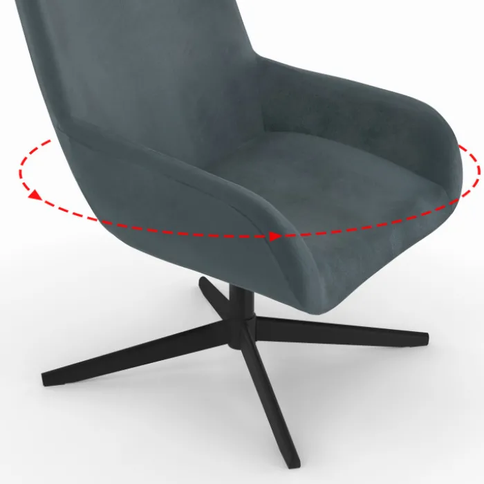 Fauteuil pivotant gris en velours et pieds noirs