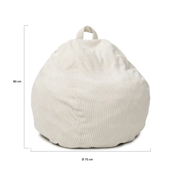 Fauteuil poire gros pouf en velours côtelé beige