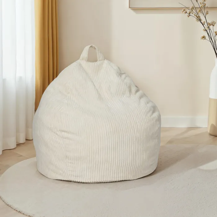Fauteuil poire gros pouf en velours côtelé beige