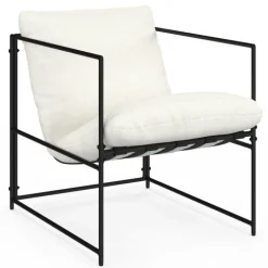 Fauteuil rembourré structure métal et coussin blanc