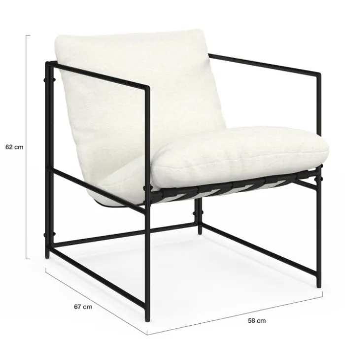 Fauteuil rembourré structure métal et coussin blanc
