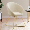 Fauteuil rond en velours beige moderne avec pieds croisés dorés