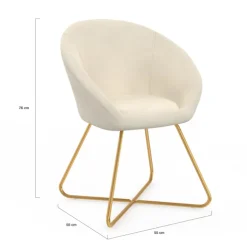 Fauteuil rond en velours beige moderne avec pieds croisés dorés