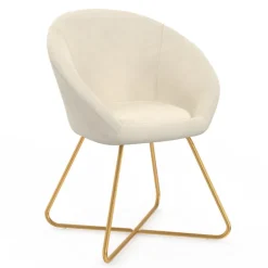 Fauteuil rond en velours beige moderne avec pieds croisés dorés