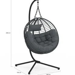 Fauteuil rond suspendu ajouré effet rotin gris avec coussin gris
