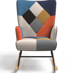Fauteuil scandinave en tissu à bascule patchwork multicouleurs