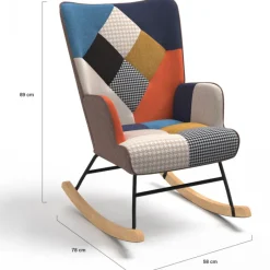 Fauteuil scandinave en tissu à bascule patchwork multicouleurs
