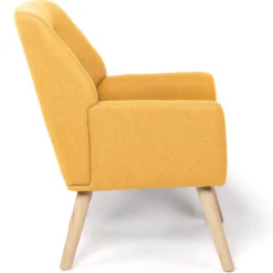Fauteuil scandinave en tissu jaune moutarde