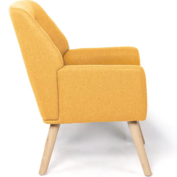 Fauteuil scandinave en tissu jaune moutarde
