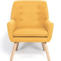 Fauteuil scandinave en tissu jaune moutarde