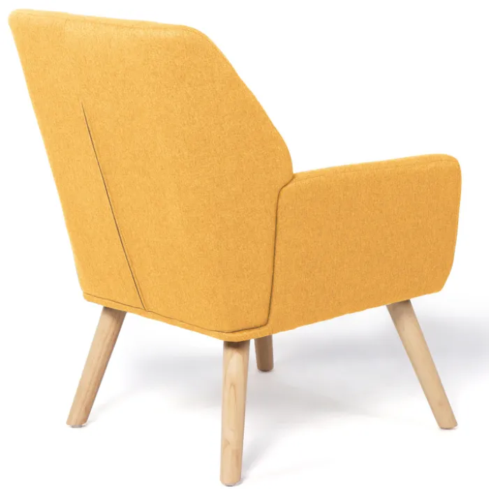 Fauteuil scandinave en tissu jaune moutarde