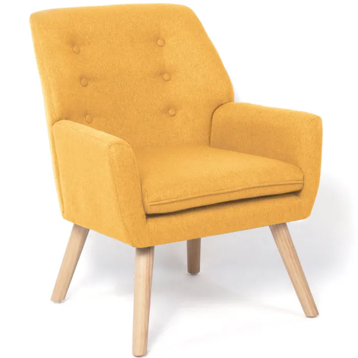 Fauteuil scandinave en tissu jaune moutarde