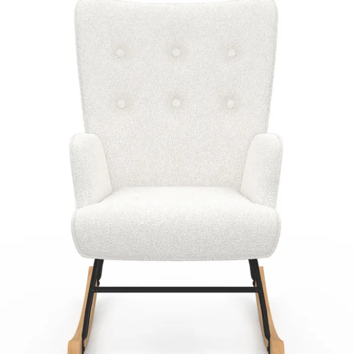 Fauteuil scandinave en tissu à bascule bouclette beige