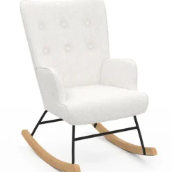 Fauteuil scandinave en tissu à bascule bouclette beige