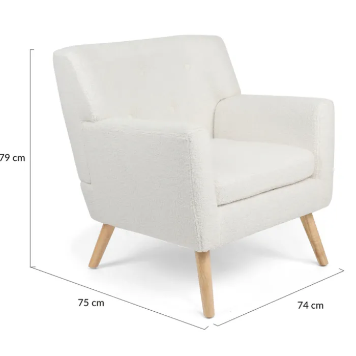 Fauteuil scandinave en tissu bouclette blanc
