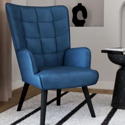 Fauteuil scandinave en velours bleu