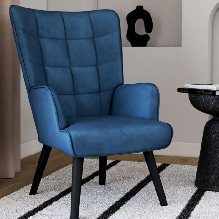 Fauteuil scandinave en velours bleu