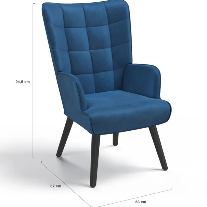 Fauteuil scandinave en velours bleu