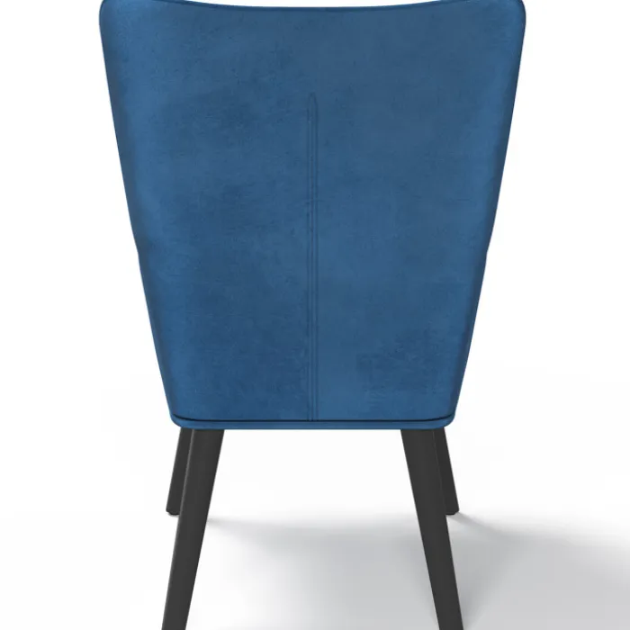 Fauteuil scandinave en velours bleu avec repose-pieds