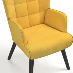 Fauteuil scandinave en velours jaune moutarde