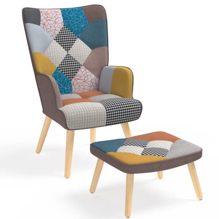 Fauteuil scandinave multicolore avec repose pieds