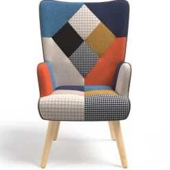 Fauteuil scandinave multicolore et imprimé pied de poule