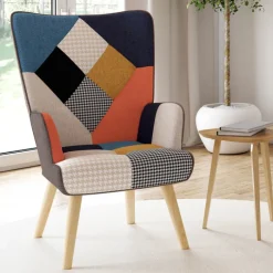 Fauteuil scandinave multicolore et imprimé pied de poule