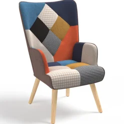 Fauteuil scandinave multicolore et imprimé pied de poule