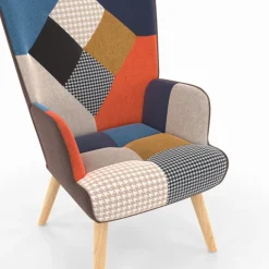 Fauteuil scandinave multicolore et imprimé pied de poule