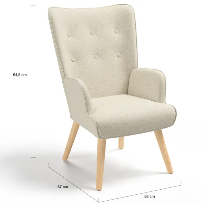 Fauteuil scandinave tissu beige