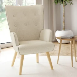 Fauteuil scandinave tissu beige