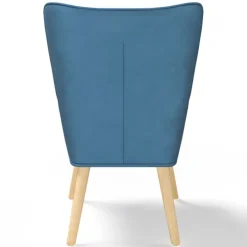Fauteuil scandinave velours bleu et patchwork avec repose pied