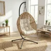 Fauteuil suspendu effet rotin avec coussin écru