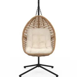 Fauteuil suspendu effet rotin avec coussin écru