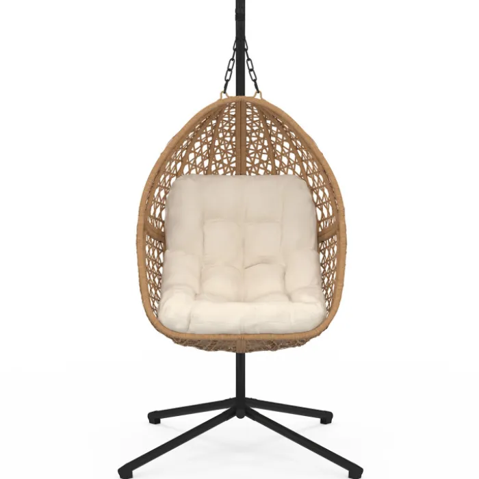 Fauteuil suspendu effet rotin avec coussin écru