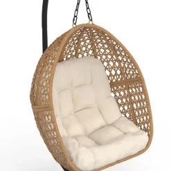 Fauteuil suspendu effet rotin avec coussin écru