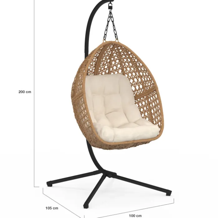 Fauteuil suspendu effet rotin avec coussin écru