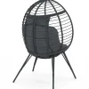 Fauteuil œuf sur pied ajouré gris effet rotin avec coussin gris