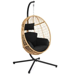 Fauteuil œuf suspendu effet rotin avec coussins noir