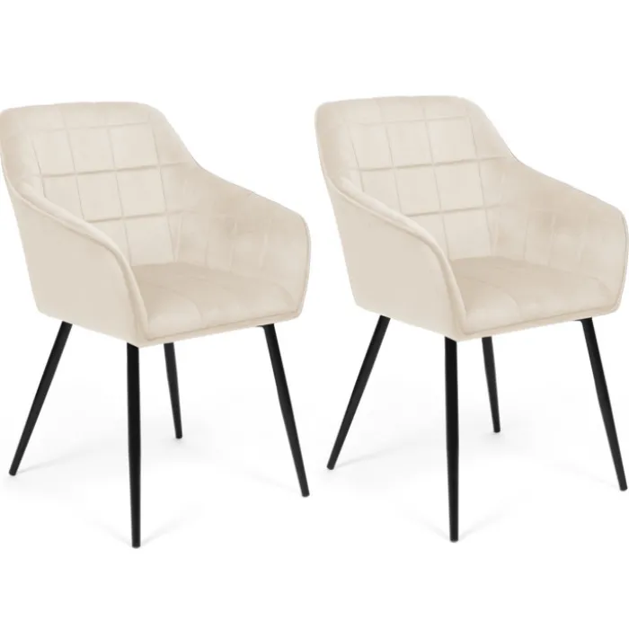Fauteuils de table en velours beige