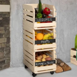 Garde-manger empilable en bois à roulettes