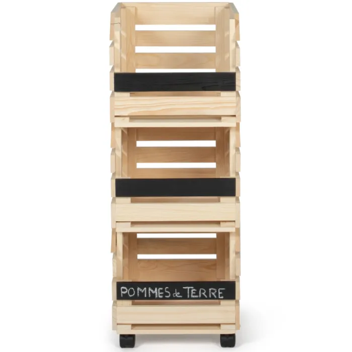 Garde-manger empilable en bois à roulettes