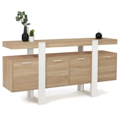 Grand buffet bois et blanc 160 cm 4 portes