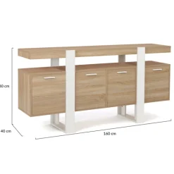 Grand buffet bois et blanc 160 cm 4 portes