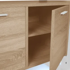 Grand buffet bois et blanc 160 cm 4 portes
