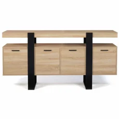 Grand buffet bois et noir 160 cm 4 portes