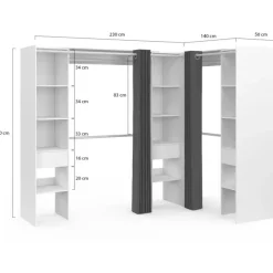Grand dressing d’angle extensible 230x140x180 cm blanc