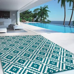 Grand tapis bleu canard pour terrasse et extérieur