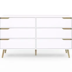 Grande commode blanche scandinave avec 6 tiroirs
